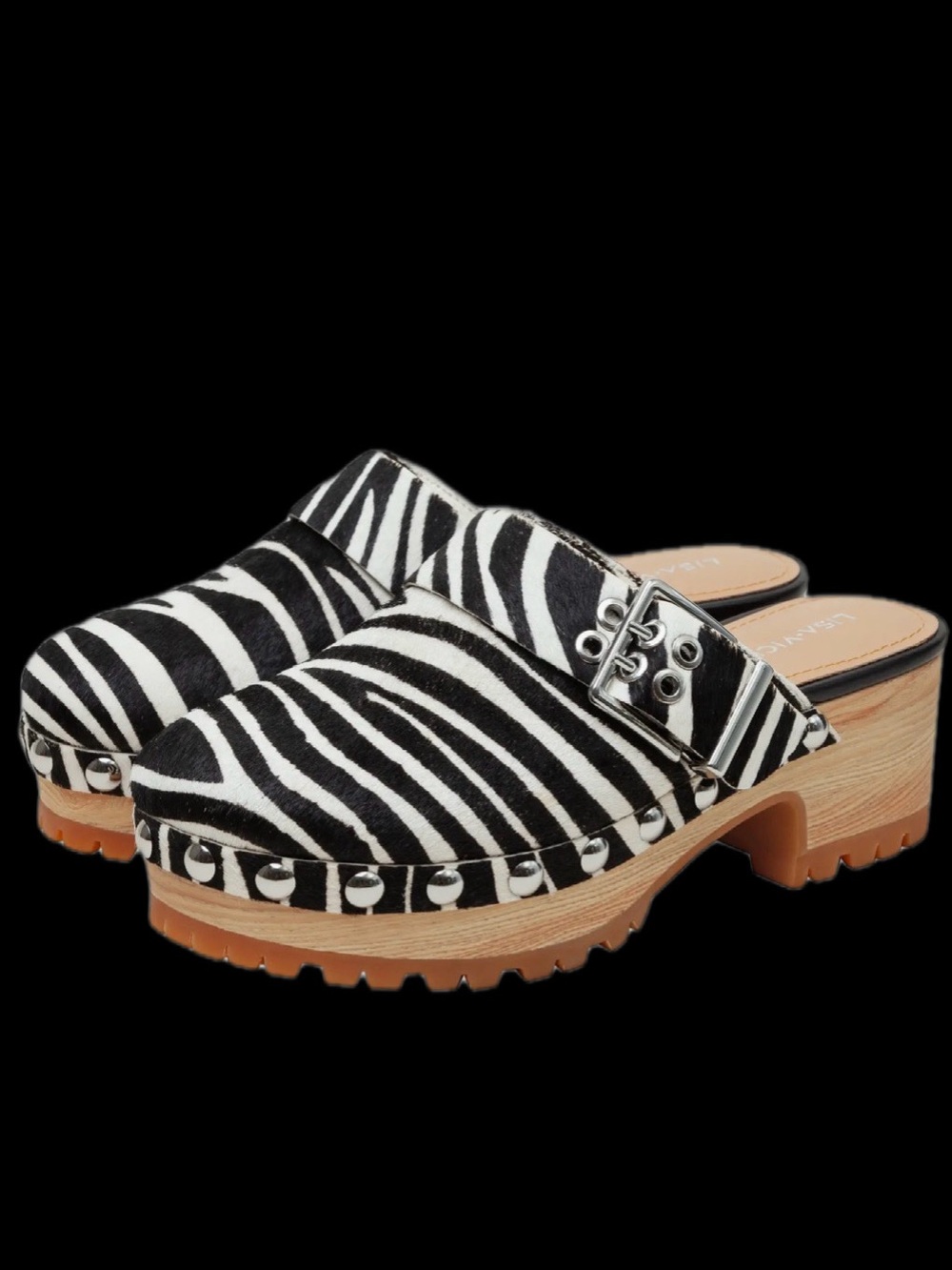 Lisa Vicky Vixen Zebra Calf Hair Studded Clog Mules - Size 9M